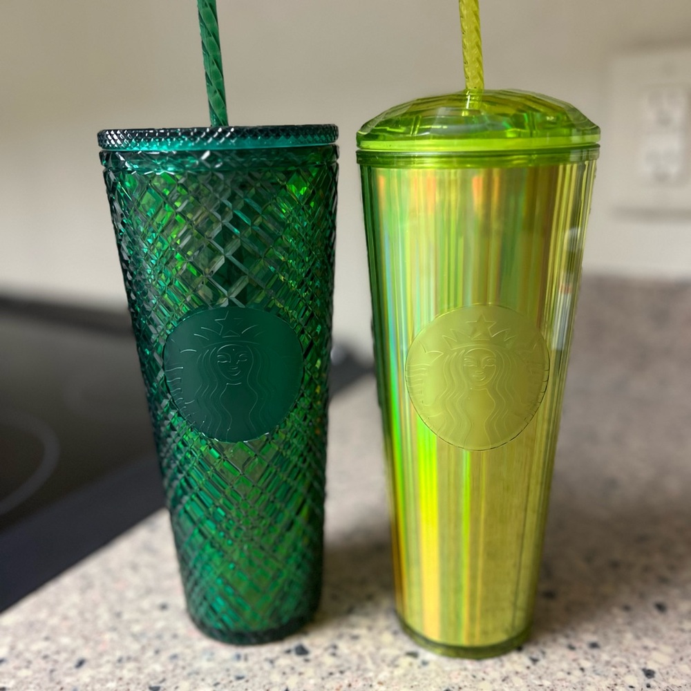 Starbucks Green and Lime Iridescent Reusable Cold Cups - Set of 2